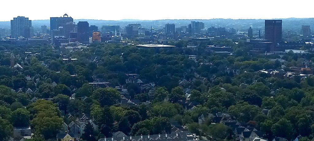 Downtown New Haven, Connecticut, viewed from the summit of East Rock.